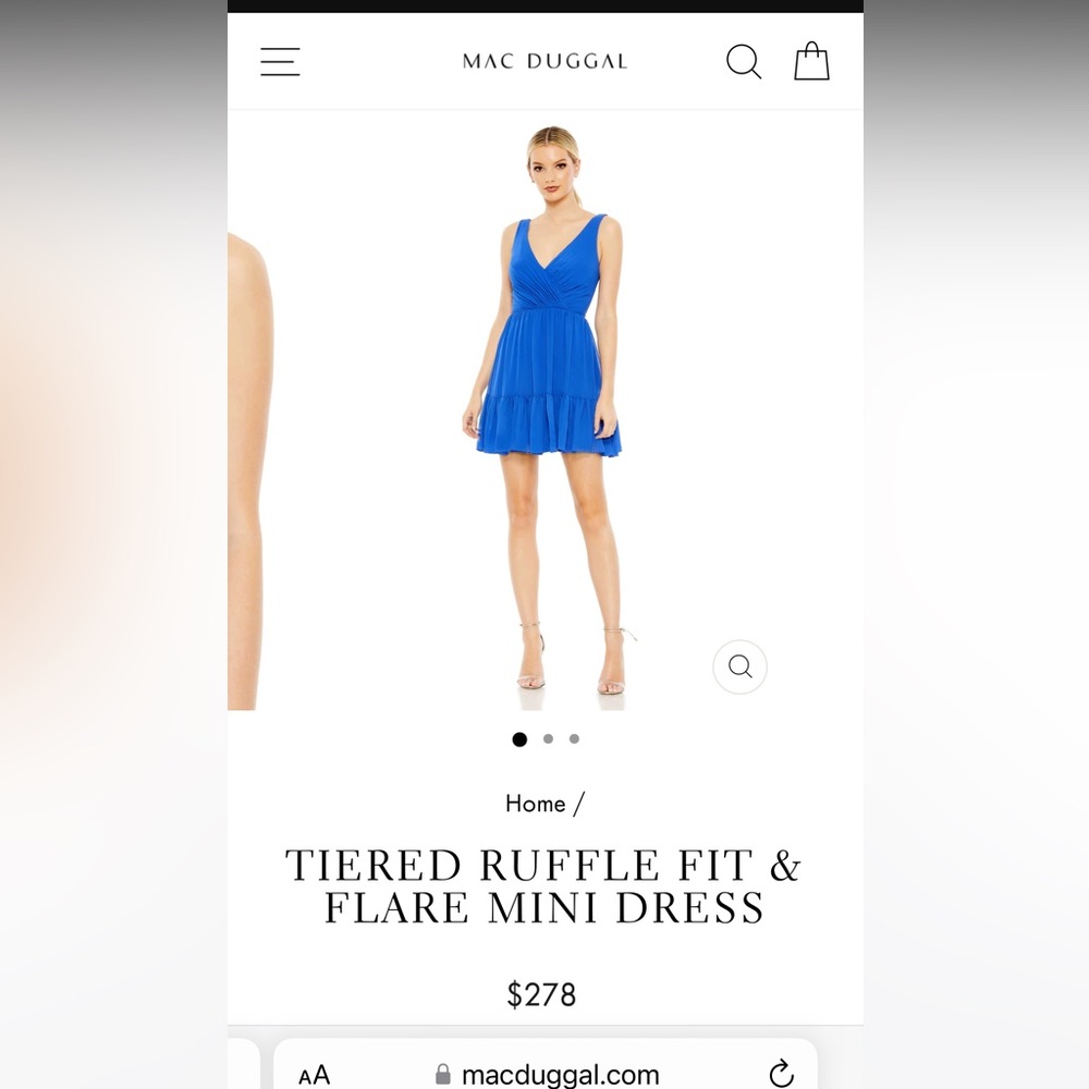Tiered ruffled fit & flare mini dress by Mac Duggal in royal blue color. NWT.